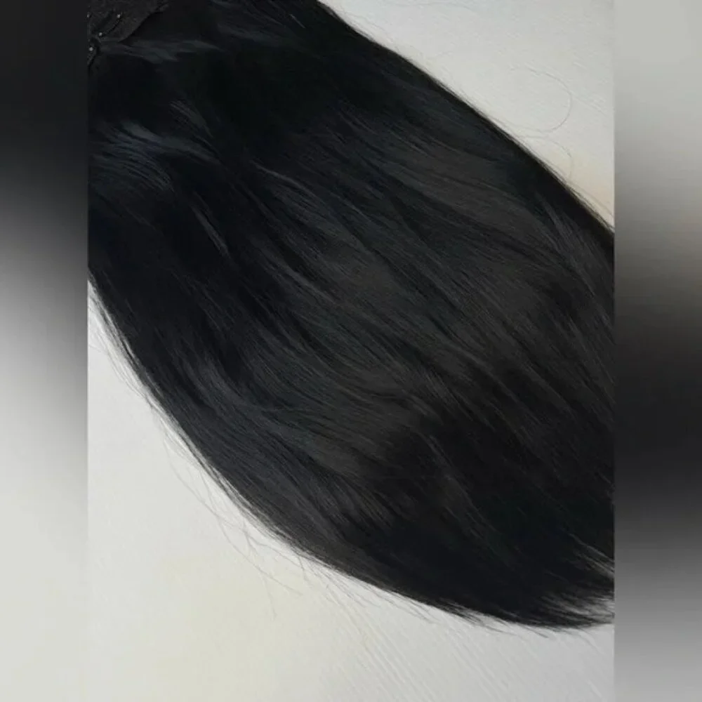 Black Clip in hair extensions - Human hair Blend